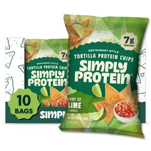 �V���v���[ �v���e�C�� �g���e�B�[���X�^�C�� �v���e�C���`�b�v�X ���C������ 10�ܓ� Simply Protein Tortilla Style Protein Chips, Hint of Lime, 7g Protein, Gluten Free, 10-pack �y�����񂹏��i�z