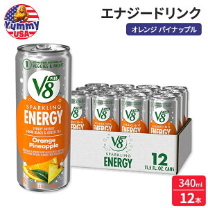 V8 +SPARKLING ENERGY IW pCibv W[X GiW[hN 340ml (11.5 fl oz)  12{ Orange Pineapple Juice Energy Drink, (Pack of 12) { e y񂹏iz