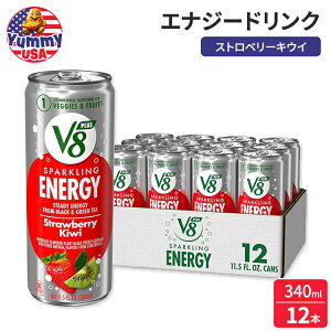 V8 +SPARKLING ENERGY Xgx[LEC GiW[hN 340ml (11.5 fl oz)  12{ Strawberry Kiwi Energy Drink, (Pack of 12) { e y񂹏iz