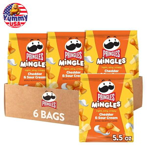 yő500~OFFN[|LzvOX ~OY ptXibN `F_[T[N[ `[Ypt i6܁j Pringles Mingles Puffed Snacks, Cheddar and Sour Cream, Cheese Puffs, Salty Snacks (6 Bags) {