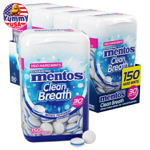 �����g�X �N���[�� �u���X �V���K�[�t���[ �n�[�h�~���g �C���e���X �y�p�[�~���g (4 �{�p�b�N) Mentos Clean Breath Sugarfree Hard Mint, 150pc, Intense Peppermint (Pack of 4 Bottles) ���{������ ��e�� �y�����