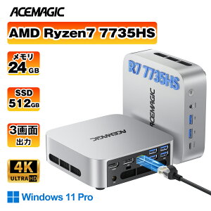 �~�jPC AMD Ryzen7 7735HS���ځy6800H��葬���z8C/16T Max4.75GHz mini pc 24GB+512GB Win11pro PCIe3.0 ������LPDDR5������ WiFi6/BT5.2 3���4K@60Hz ���^PC �e�����[�N/����ҏW/�Q�[�~���OPC�Ή� ���^�p�\�R�� �M�t�g ACEM