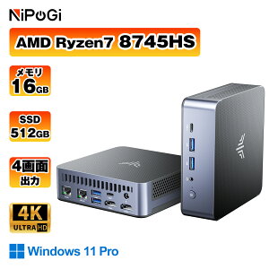NiPoGi �~�jpc Ryzen 7 8745HS mini pc 16GB DDR5 512GB M.2 NVME �~�j�p�\�R�� �ő�4.9GHz 8C/16T windows11Pro 4��ʏo�� Wifi 6 Blutooth 5.2 USB4 Type-C 2.5Gbps LAN TDP45W �f�X�N�g�b�vpc 8K �Q�[�~���Opc ryzen7 VESA