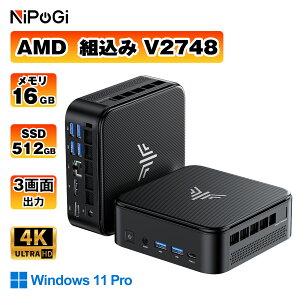 NIPOGI �~�jPC AMD Ryzen �g���� V2748 mini pc �����\�@��������ғ�8C/16T �ő�4.3GHz Win11Pro 16GB+512GB �~�j�p�\�R�� USB3.2×6 Type-C/HDMI/DP 3���4K Wi-Fi �Y�Ƌ@�� ��� �d�� �G�b�W AI