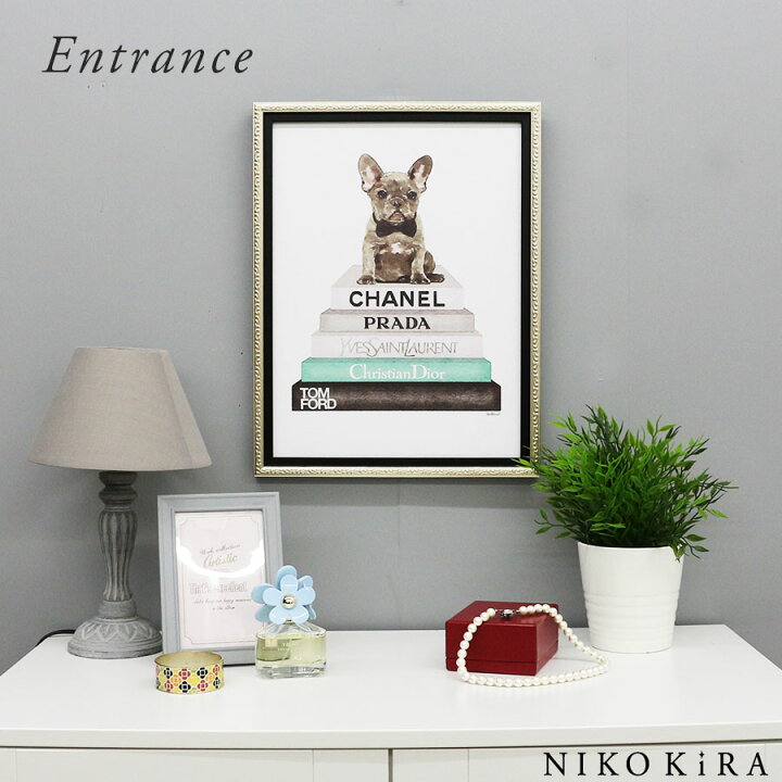 アートパネル アートポスター ブランド Chanel ブックスタック 絵画 愛犬 動物 ルイ おしゃれ 犬 ペット ヴィトン 本 シャネル 56 5cm プラダ 絵 アート ディオール M フレーム付き キャンバス コーギー ブック 43 5cm いぬ