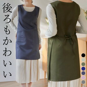 洋服感覚のエプロン 後ろも可愛くカバー くすみカラー シンプル可愛い エプロンワンピース 防水 ミドル丈 ポケット ゆったり ノースリーブ ワンピース ワンピースエプロン 重ね着 Aライン