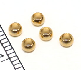 【メタルビーズ】3×2mm 穴1.6mm ゴールド 10個 日本製 メタルパーツ つぶし玉　かしめ玉