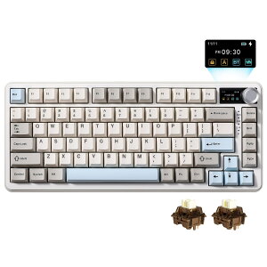 B75 PRO MAX QMK VIA ���C�����X���J�j�J���L�[�{�[�h 75%�p��z�� �f�B�X�v���C�ƃm�u�t�� �z�b�g�X���b�v�\ �K�X�P�b�g�\�� �����ς݃X�C�b�` 3���[�h�ڑ� (Bluetooth Type-C 2.4G) RGB�o�b�N���C�g Wi
