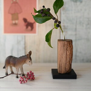 『 フラワーベース CB13NA 』一輪挿し 1輪挿し 木製 おしゃれ かわいい ナチュラル チーク ガラス 花器 花瓶 花 ドライフラワー グリーン 植物 飾る 収納 リビング 玄関 トイレ インテリア 雑貨