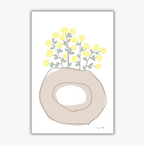 「ミモザ」 ポスター ポストカード ミニポスター はがき アート インテリア 花 黄色 店舗 マイホーム 一人暮らし 北欧 韓国 イラスト 風水 玄関 リビング 寝室 花