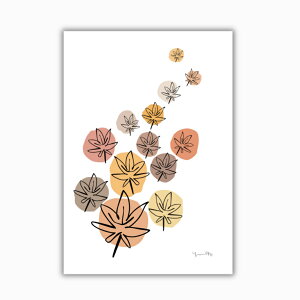 「もみじ」 秋 ポスター ポストカード ミニポスター はがき 紅葉 木 インテリア 北欧 韓国 海外 イラスト 風水 玄関 トイレ リビング 寝室 子ども部屋 くすみカラ