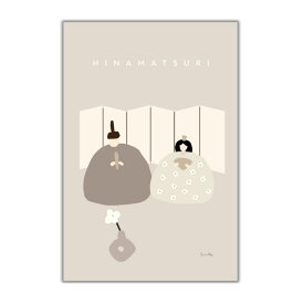 ひなまつり　ポスター　ミニポスター　はがき　おしゃれ　かわいい　北欧　韓国　インテリア　淡色　ピンク　ベージュ　黄色　節句　初節句　ひな人形　お雛様　女の子　梅　桜　花　初節句　お礼状　お祝い　出産　くすみカラー　くすみピンク　プレゼント　ギフト