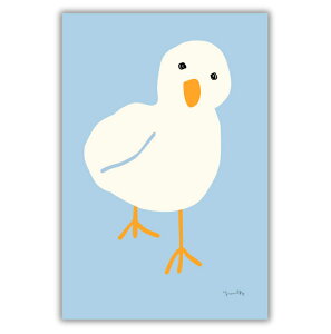 「あひる」 ポスター ポストカード ミニポスター はがき 手描き イラスト 線画 アヒル 北欧 韓国 くすみカラー 淡色 おしゃれ かわいい シンプル 一人暮らし 風水