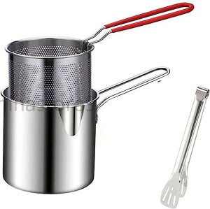 小さいステンレス製揚げ物用鍋 揚げ鍋 天ぷら鍋 ステンレス 天ぷら鍋 揚げ物 鍋 小さい 304ステンレス 片手 クリップ付き オイルスクリーン付 お手入れカンタン 油を節約できる 家庭用 深型