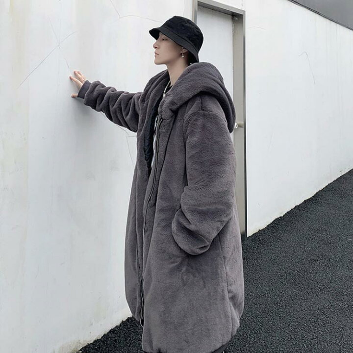 楽天市場】メンズ ファー ロングコート フェイクファー コート フード 