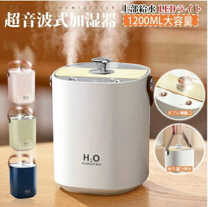安心安全 省エネ 静音 LEDライト付 乾燥対策 卓上 効率的 ダブルミスト USB給電 1200ml 加湿器 大容量 超音波式加湿器