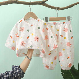 140 80 秋 部屋着 コットン 男の子 長袖 総柄 長ズボン ベビー 子供服 2重ガーゼ 女の子 上下セット