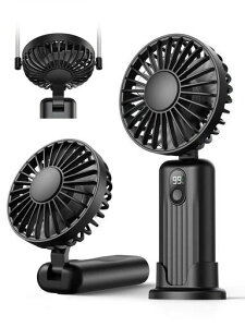 Warmco【1台3役】5000mAh充電式ミニ折りたたみ扇風機無刷モーター4段風量調整静音設計首掛け/卓上/手持ち対応コンパクト&省エネ