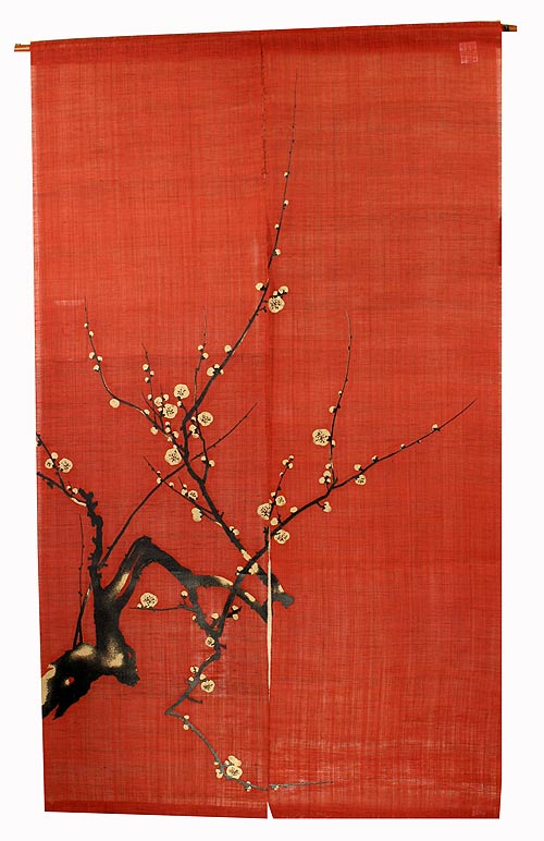 京都万葉舎のれん 漆染めのれん 梅 半額 赤 期間限定の激安セール メーカー取り寄せ 暖簾 モダンのれん 麻 和風