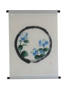 麻タペストリー:あじさい(夏 和モダンタペストリー)受注製作 / おしゃれ インテリア タペストリー 和風 モダン 壁飾り 約45×66cm