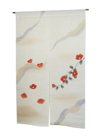 麻 のれん：椿/ 和風 暖簾 受注制作 おしゃれな 和モダン のれん ロング 約 88×150cm