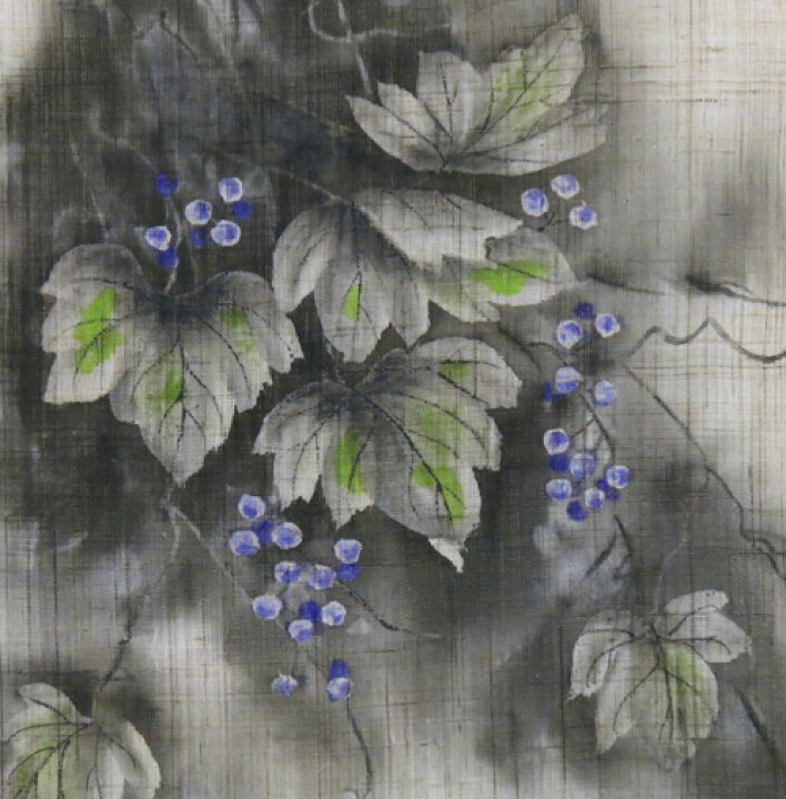 楽天市場】手描き 友禅 のれん（暖簾 麻）：墨山葡萄/ おしゃれ な 