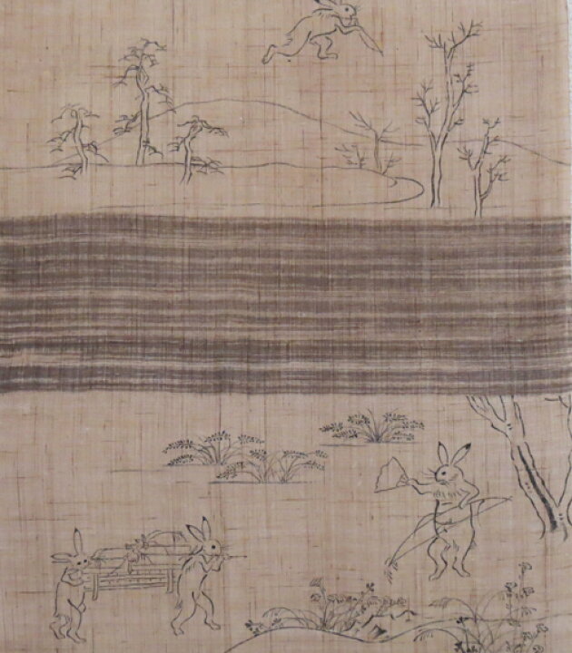 楽天市場】手描き 友禅 墨彩タペストリー（麻）：鳥獣戯画 行列 