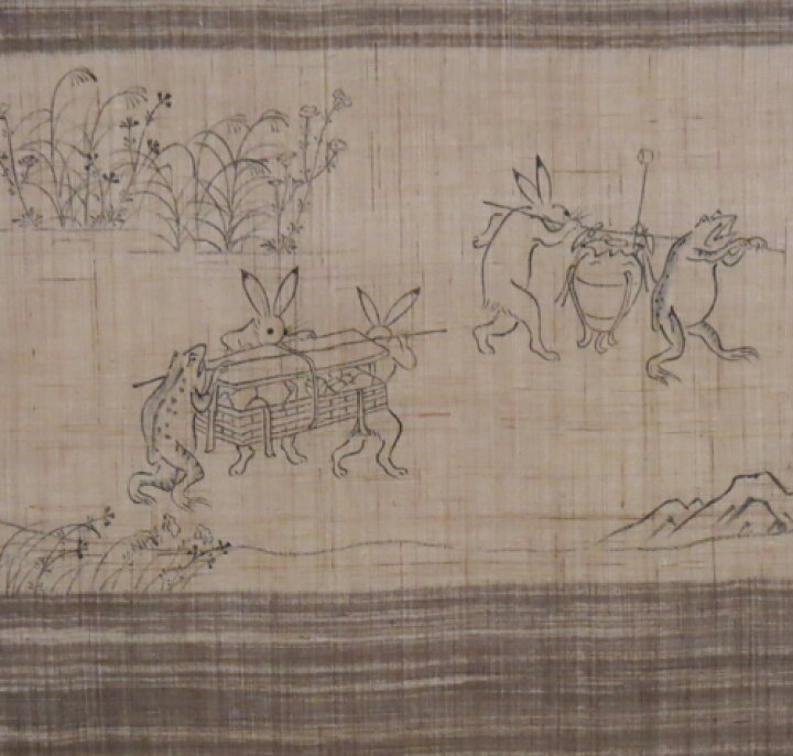 楽天市場】手描き 友禅 墨彩タペストリー（麻）：鳥獣戯画 行列 