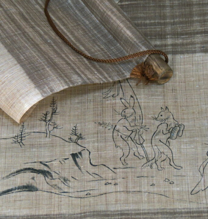 楽天市場】手描き 友禅 墨彩タペストリー（麻）：鳥獣戯画 行列 