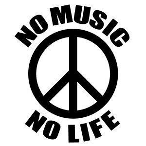 【カッティングステッカー NO MUSIC NO LIFE ver.04(ピースマーク) 1枚入り 幅約13.7cm×高約16.5cm】ノーミュージックノーライフ ハンドメイド デカール。