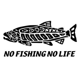 【NO FISHING NO LIFE（IDタッチ）Ver.027 カッティングステッカー 大判Lサイズ 2枚組 幅約28.5cm×高約14cm】インディアンアートタッチ ハンドメイド 釣りステッカー。
