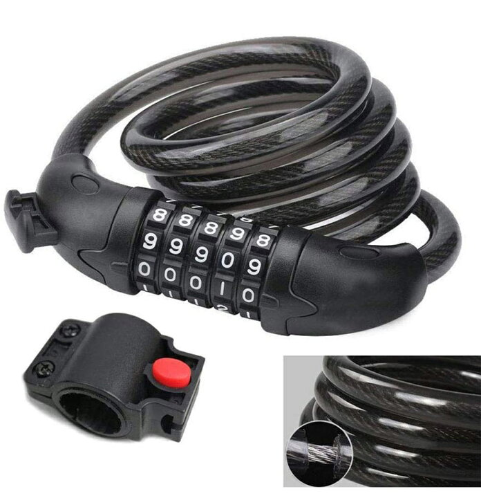 エアーロック 自転車用 チェーンロックと空気入れが合体した ハンディポンプ ワイヤー収納時全長 47cm ワイヤ長 35cm 未使用