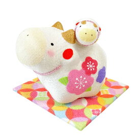 ちりめん 花親子 丑（大）【R-49】 【 リュウコドウ 干支 置物 丑 牛 うし ウシ 干支の置物 正月飾り お正月飾り 日本製 】
