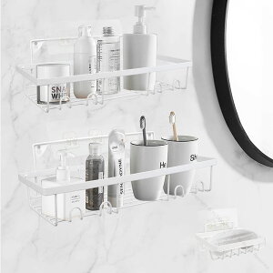 シャンプーラック お風呂ラック 洗面所収納ラック 浴室ラック吸盤 ステンレス製壁掛け式浴室ラック 強力吸着フック付き2段多機能物置棚 白色仕様