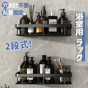 シャワーラック ステンレス製 バスラック 2段式 浴室用ラック お風呂収納 壁掛けフック 強力粘着固定 お風呂の壁に ステンレス シャワーラックキッチンラック 収納ラック 穴開け不要 大容