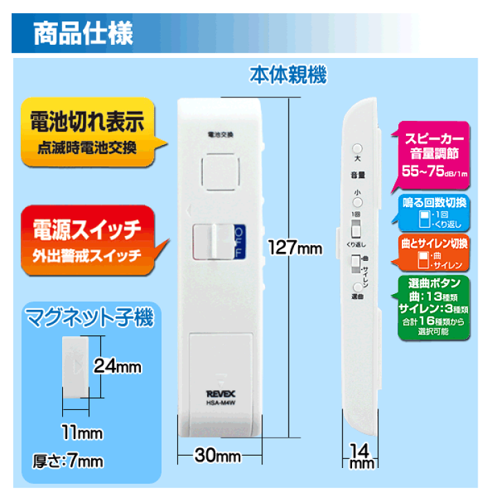 (未使用･未開封品)　リーベックス(Revex) チャイム ドア 窓用 アラーム ドア・窓チャイム  ホワイト HSA-M4W 0pbj0lf Amazon.co.jp: リーベックス(Revex) チャイム ドア 窓用 窓ドア