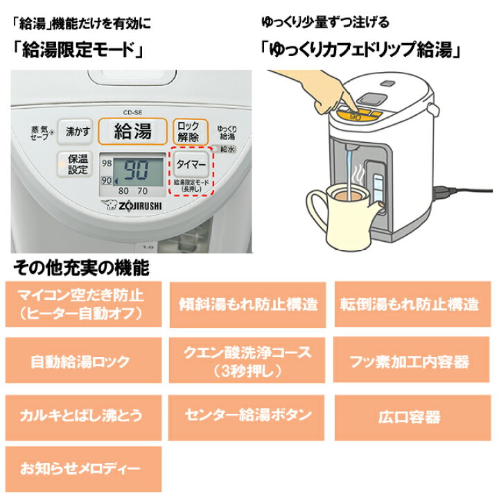 楽天市場】象印 電動ポット 5L CD-SE50 [ZOJIRUSHI 電気ポット 電動 