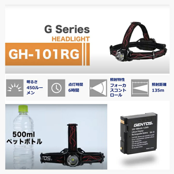 楽天市場】GENTOS ヘッドライト Gシリーズ GH-101RG ［ジェントス 