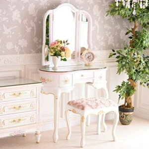 \本日300円クーポン進呈/収納家具 ドレッサー 鏡台 3面ドレッサー ROCOCO アントワネット 新型ドレッサーroc-dc-365k プリンセス ガーリー ロココ 姫系 猫脚 セット スツール