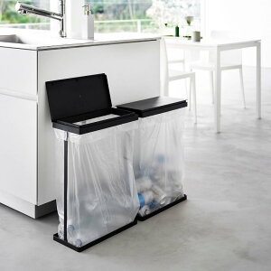 山崎実業 スリム蓋付き分別ゴミ袋ホルダー タワー 45L 横開き 2個組 ブラック 4903208017282 【品番:01728】