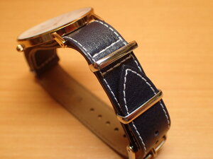 18mm NATO タイプ 引き通し 時計バンド 腕時計用 時計ベルト 時計用バンド 牛革 レザー 紺色(ネイビー)【写真の時計はイメージです。ついておりません】