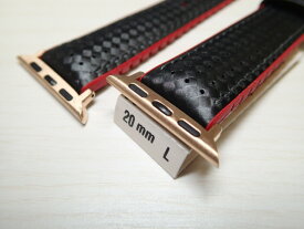 アップルウォッチ対応 取り付け可能 アダプター付き AYRTON アイルトン 腕時計ベルト カーフ(カーボン調 型押し) 裏素材は カウチューク (天然ゴム) 20mm 22mm
