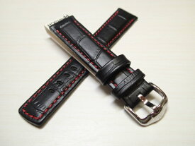 HIRSCH ヒルシュ GRAND DUKE / グランドデューク ブラックxレッド 腕時計ベルト カーフ アリゲーター型押し 18mm 20mm 22mm 24mm