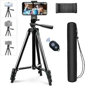 スマホ 三脚 iphone用 三脚 Bluetoothリモコン付き三脚 3WAY雲台 4段階伸縮 最大長さ130cm 360°回転可能 スマートフォン 三脚 軽量 ミニ三脚 収納袋付き 持ち運び便利 iPhone用/Android/カメラ 一脚 など