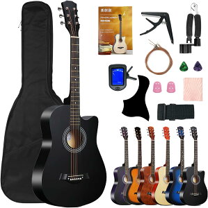 アコースティックギター 38インチ 入門練習ギター タイプ 入門練習ギター 14点セット簡易教則 練習ギター 初心者(日本語) (ブラック)