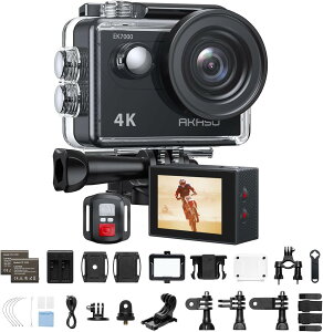 AKASO �A�N�V�����J���� EK7000 4K30FPS 20MP �����J���� WiFi���� �O���}�C�N�Ή� 40M�h�� 170�x�L�p�����Y �����R���t�� 1050mAh�o�b�e���[2�t�� �A�N�V�����J�� �E�F�A���u���J���� �L�x�ȃA�N�Z�T