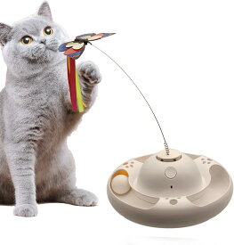 くるくる回るボール 電動ねこじゃらし 蝶々 猫おもちゃ ストレス解消 自動回転 運動不足解消 3モード切替可能（電池別売り） (ホワイト)