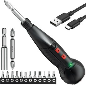 AAL 電動ドライバー 小型 携帯 手持ち Type-C USB充電式 人間工学設計 滑り止め 軽量 手動兼用 高輝度LEDライト 正逆転切り替え 初心者対応 操作簡単 家庭用 DIY用 合金製 ビット 14本付 2025強化版