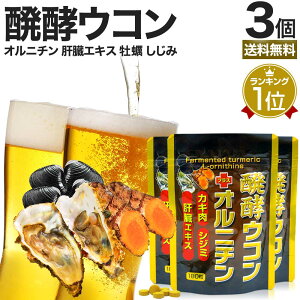 醗酵ウコン+オルニチン 180粒×3個セット 約66〜90日分 送料無料 メール便 | ウコン うこん 秋ウコン ウコン粒 発酵ウコン クルクミン しじみ かき 牡蠣 豚 肝臓 加水分解物 エキス 醗酵 発酵