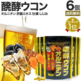 醗酵ウコン＋オルニチン 180粒×6個セット 約132〜180日分 送料無料 メール便 | ウコン うこん 秋ウコン ウコン粒 発酵ウコン クルクミン しじみ かき 牡蠣 豚 肝臓 加水分解物 エキス 醗酵 発酵 食品 サプリ サプリメント まとめ買い
